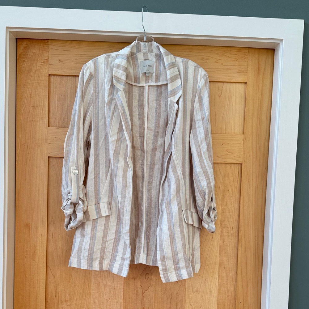 Love Tree Beige Striped Blazer